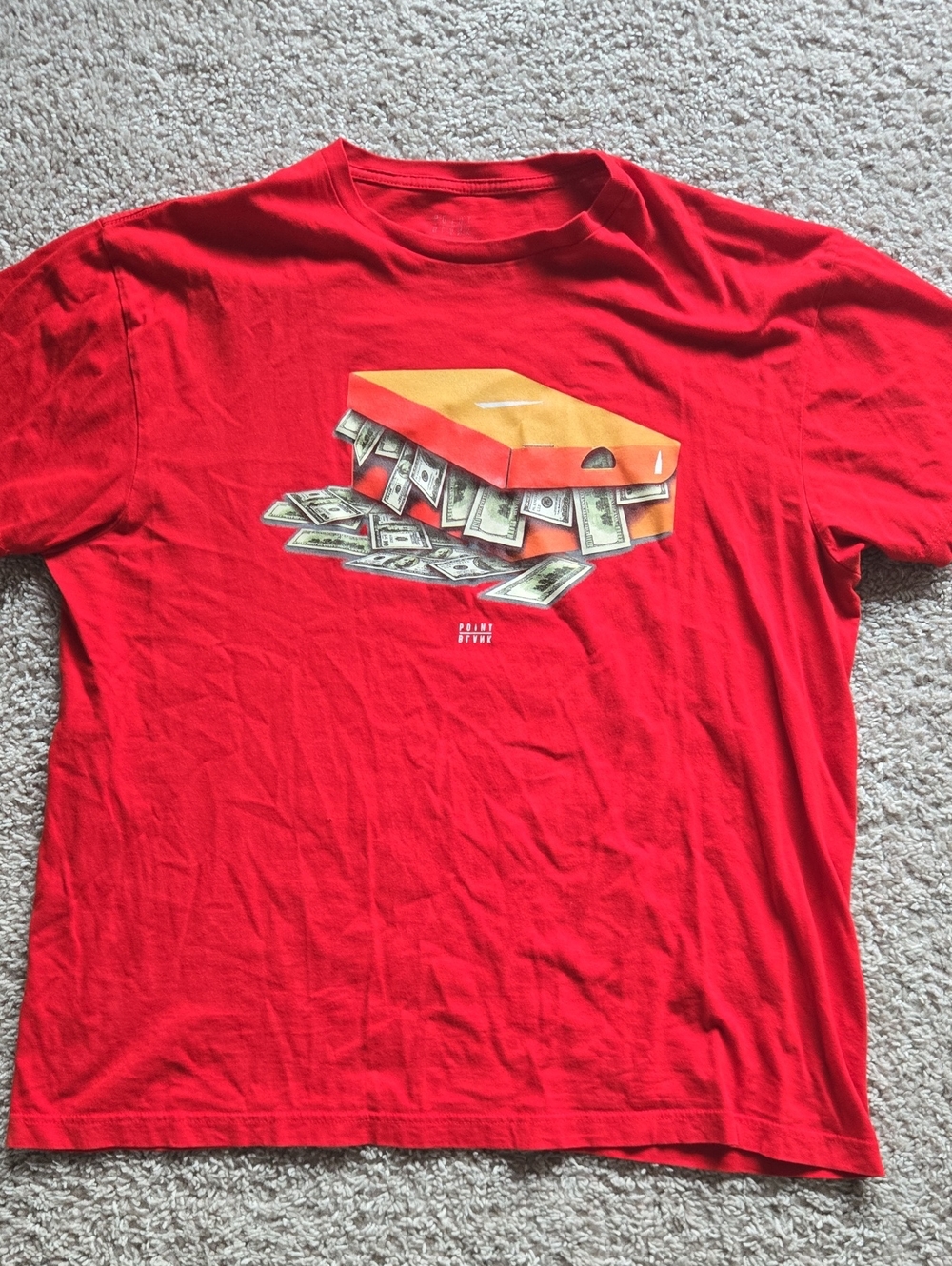 Men's Red Graphic Crew Tee with Money Box Motif